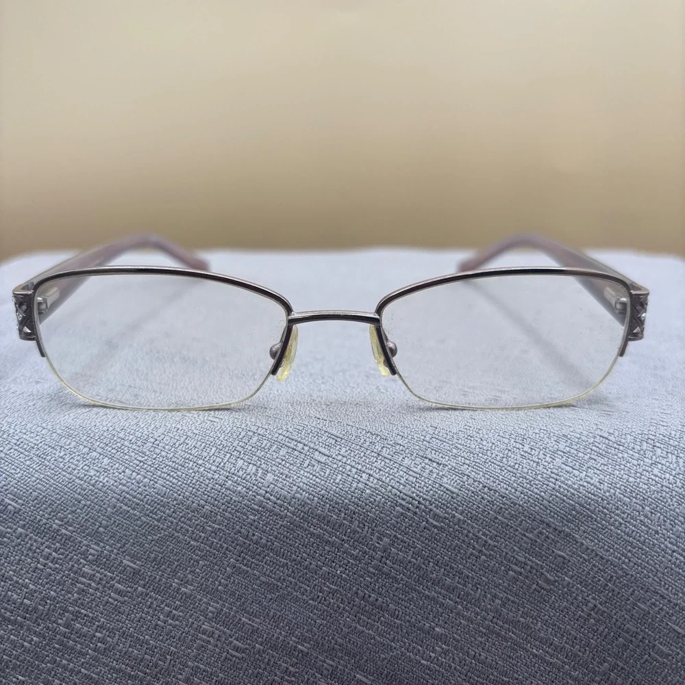 Jenny Lynn Bliss Semi Rimless Eyeglasses Gunmetal Mauve Crystal 50-18-138 Y2K